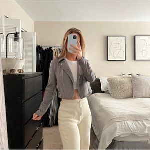 Express Gray Suede Cropped Moto Jacket